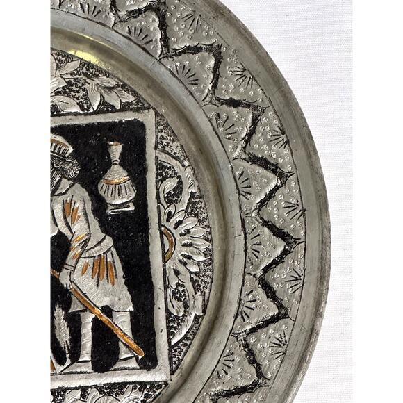 Persian Qajar Pewter Copper Inlay Mid Century Hand Crafted Etched Wall Art - Picture 4 of 7